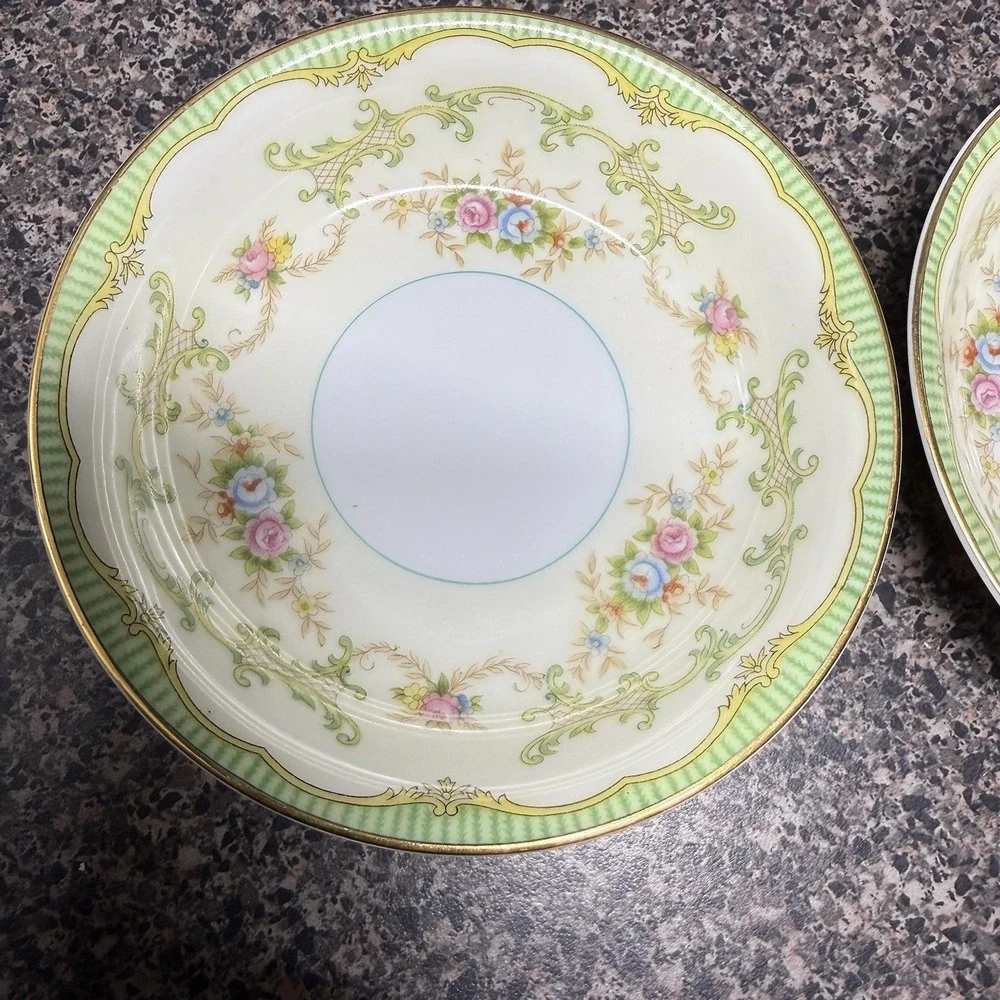 1930s Noritake Marlene Green Fruit Bowls Set of 2 Floral Gold  Vintage